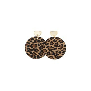 Spotted Leopard Disc Statement Leather Earrings with Gold Post | Nickel and Suede