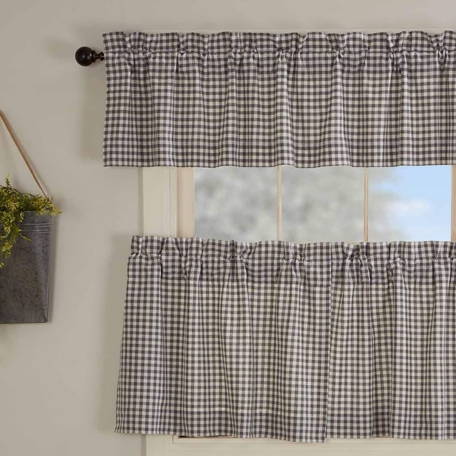 Piper Classics Gray Gables Check Valance Curtain, 16" x 72", Gingham Check, Farmhouse Vintage Cou... | Amazon (US)