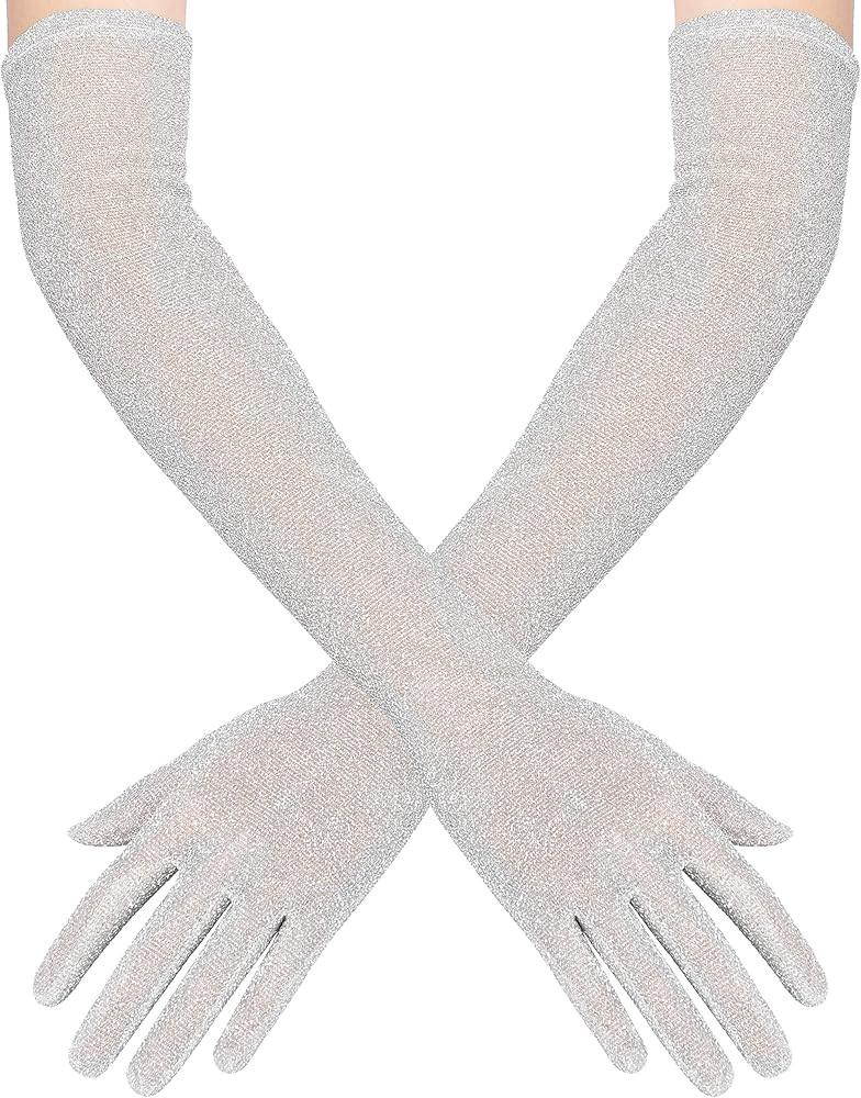 BABEYOND Long Opera Party 20s Glitter Gloves Stretchy Adult Size Elbow length Mesh Gloves | Amazon (US)