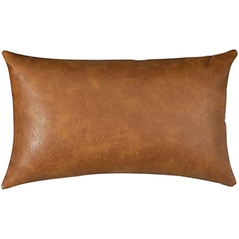 HOMFINER Faux Leather Lumbar Throw Pillow Cover 12x20 Decorative Bedroom Living Room Modern Boho ... | Amazon (US)