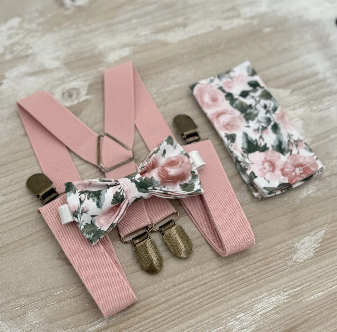 Floral Bow Tie & Dusty Pink Suspenders – All Sizes Baby to Adult, Ring Bearer Outfit, Boho Wedd... | Etsy (US)