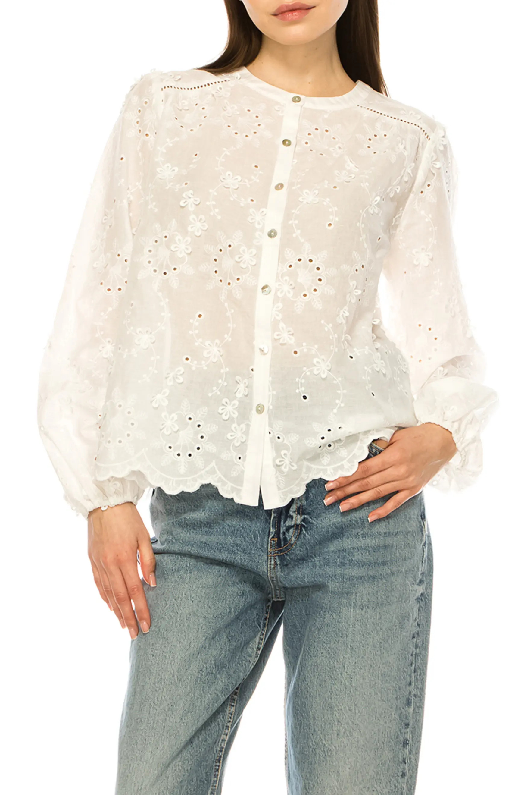 Floral Eyelet Button-Up Top | Nordstrom