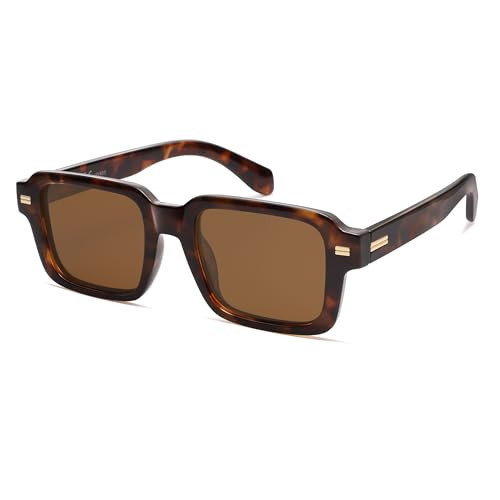 SOJOS Big Trendy Square Polarized Sunglasses Womens Mens, Retro Large Chunky Wide Rectangle Shades SJ2345, Brown Tortoise/Brown | Amazon (US)