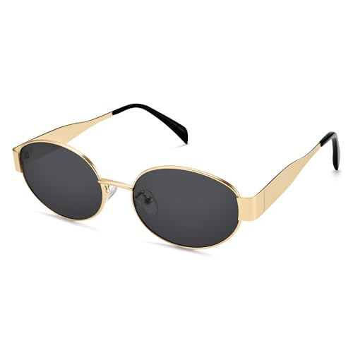DIMENSIP Retro Oval Sunglasses for Women, Trendy Chic Gold Frame Shades | Amazon (US)