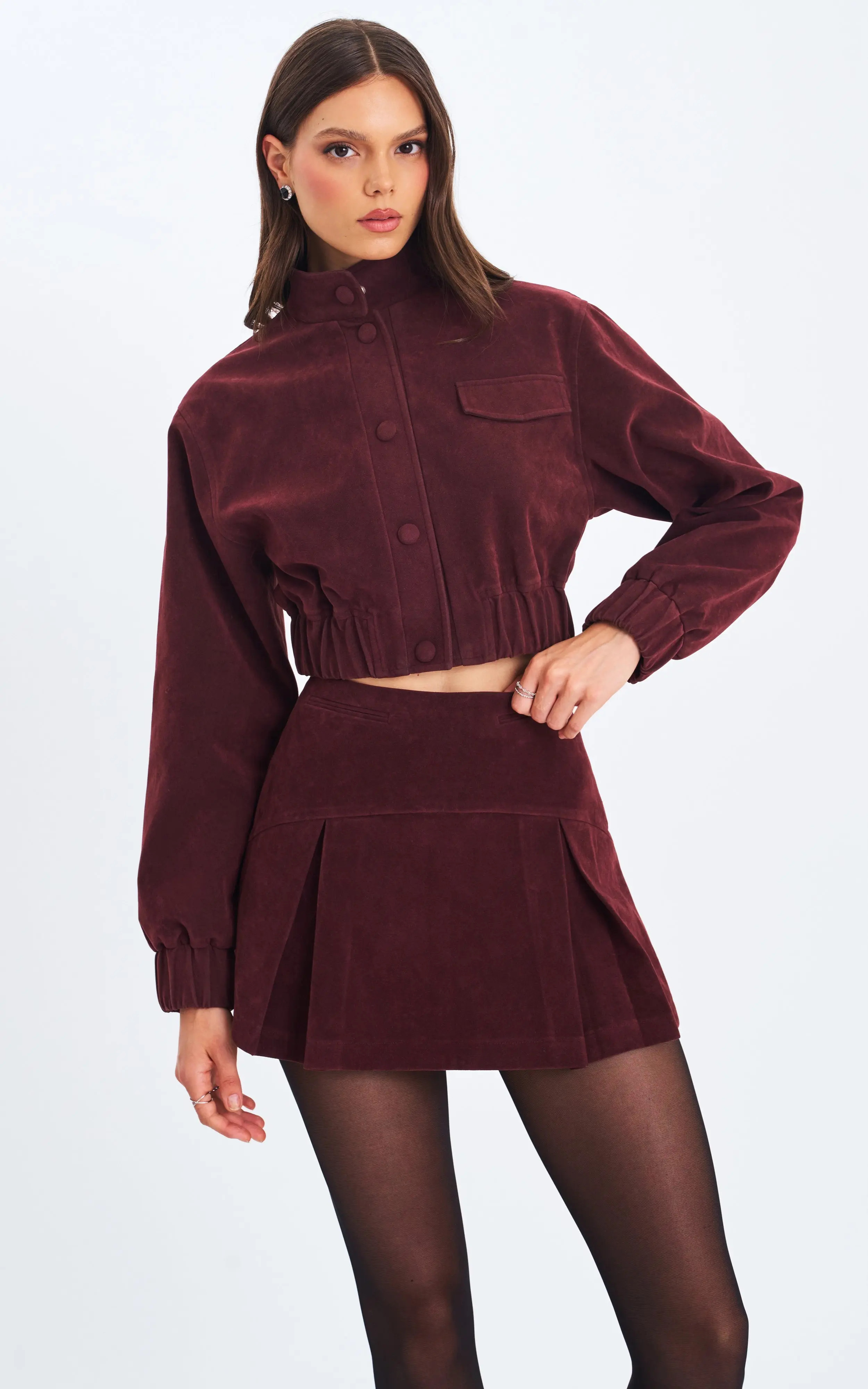 Miss Circle Farryn Vegan Suede Cropped Bomber Jacket (Women) | Nordstrom | Nordstrom