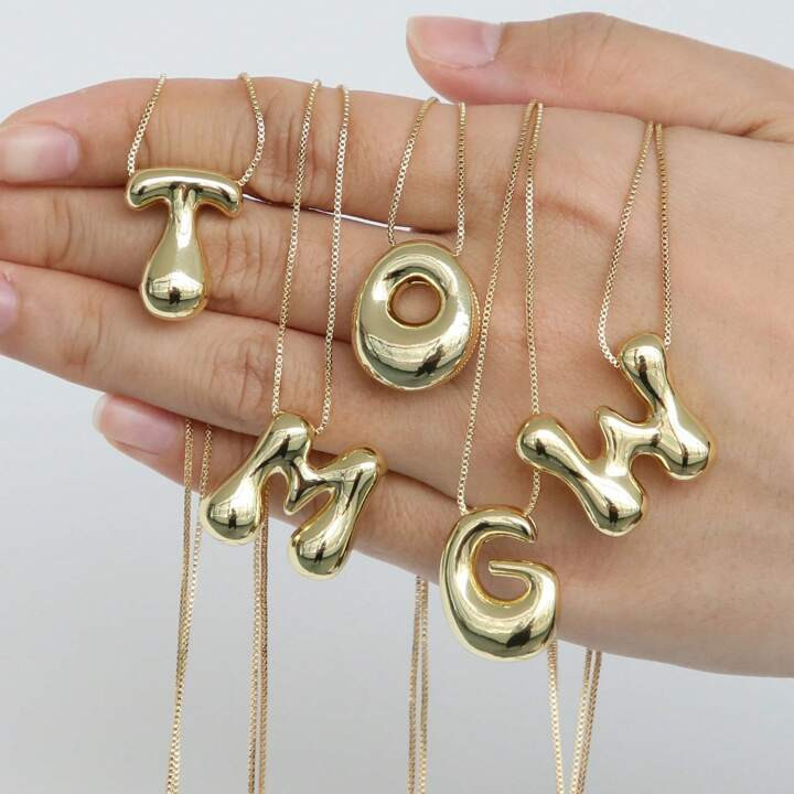 18k Brass Shiny Balloon & Cute  26 English Alphabet Letter Pendant Necklace | SHEIN