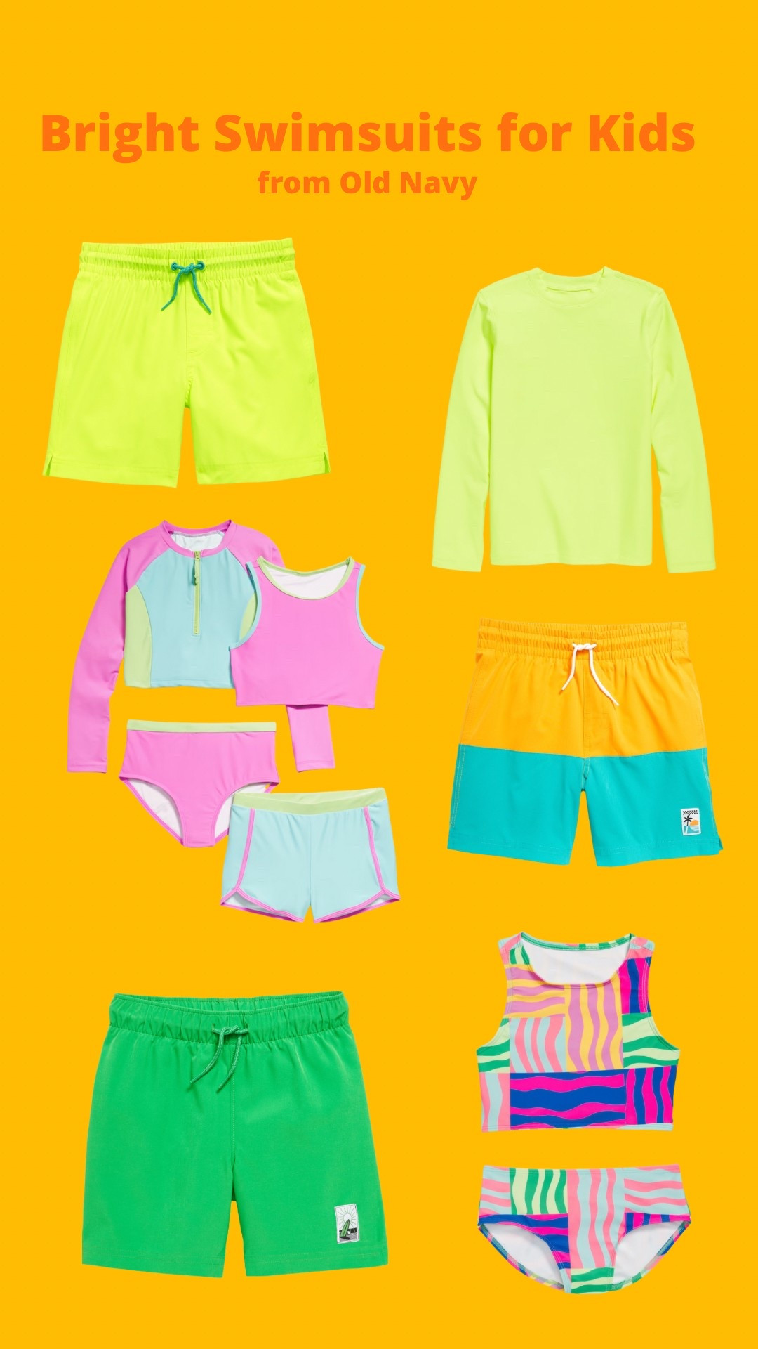 Bright colored swimsuits for kids! 