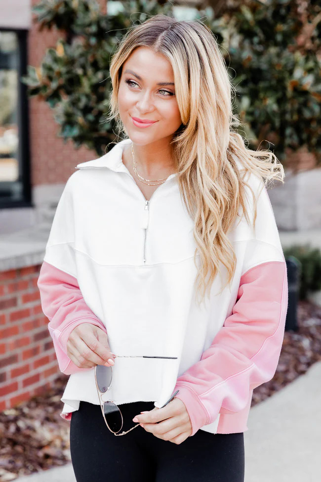 Jump Right In Pink Colorblock Quarter Zip Pullover | Pink Lily
