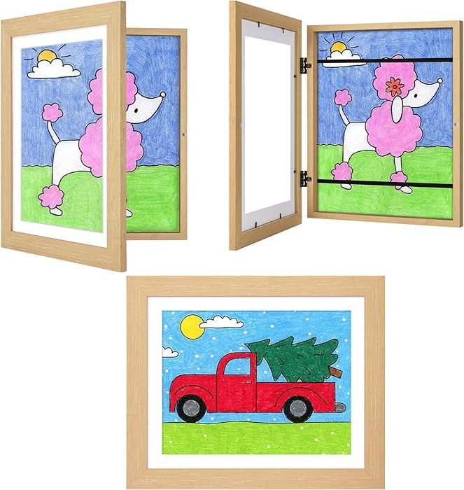 3Pack Kids Art Frames Natural Woodgrain, 10x12.5 Child Artwork Frame Without Mat Changeable Front... | Amazon (US)
