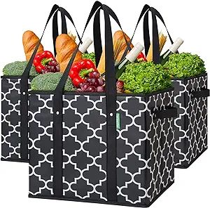 WISELIFE Reusable Grocery Bags 3-Pack Foldable Washable Large Storage Bins Basket Water Resistant... | Amazon (US)