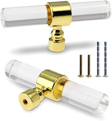 Cionyce 12 Pack Acrylic Cabinet Knobs Brushed Gold Drawers Knobs, Clear Single Hole T Bar Cabinet... | Amazon (US)