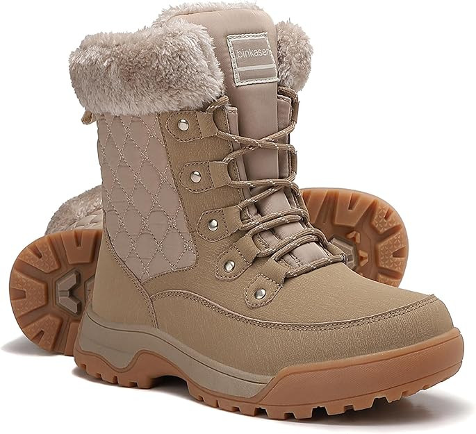 Snow Boots Women Non-Slip Insulated Faux Fur Winter Shoes with Lace | Amazon (US)