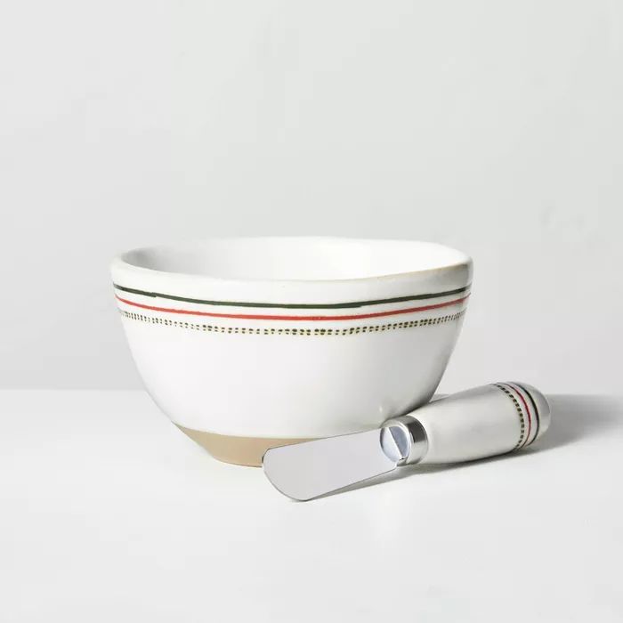 Holiday Stripes Stoneware Dip Bowl & Spreader Knife Set Red/Green - Hearth & Hand™ with Magnoli... | Target