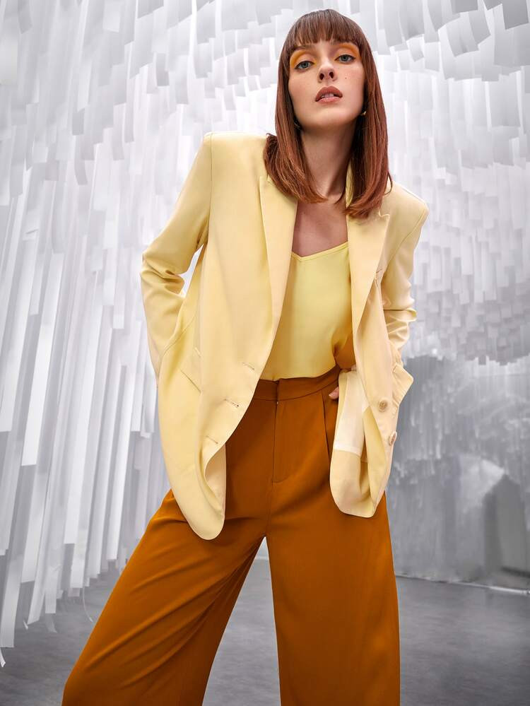 SHEIN Lapel Neck Flap Detail Single Breasted Blazer | SHEIN