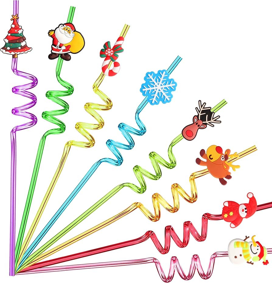 24 Christmas Party Favors for Kids, Christmas Party Decorations Supplies, Xmas Candy Bags Supplies, Christmas Goodie Gifts, Drinking Straws with 2 Cleaning Brushes | Amazon (US)