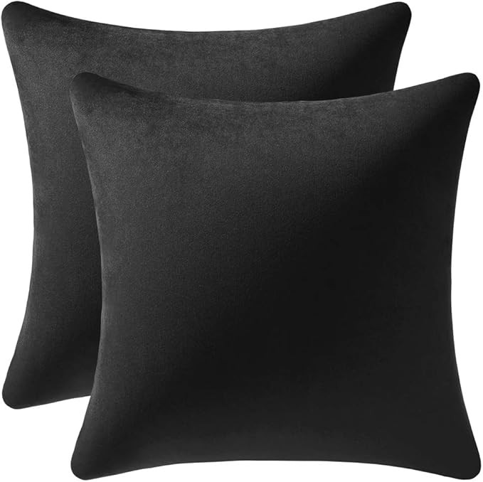 DEZENE Decorative Pillow Covers 18x18 Black: 2 Pack Cozy Soft Velvet Square Throw Pillow Cases fo... | Amazon (US)