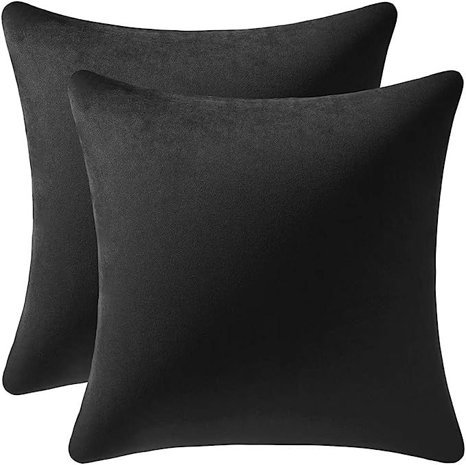 DEZENE Decorative Pillow Covers 18x18 Black: 2 Pack Cozy Soft Velvet Square Throw Pillow Cases fo... | Amazon (US)