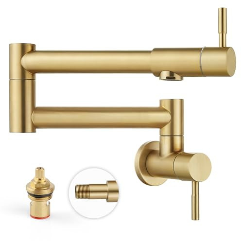 Heyalan Pot Filler 19 Inch Wall Mount Folding Stretchable Kitchen Restaurant Faucet Stainless Steel Pot Filler Double Joint Swing Arm Two Handles Commercial NPT,Straight Handle,Brushed Gold | Amazon (US)