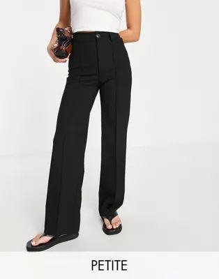 Pull&Bear Petite high waist tailored straight leg pants with front seam in black | ASOS (Global)