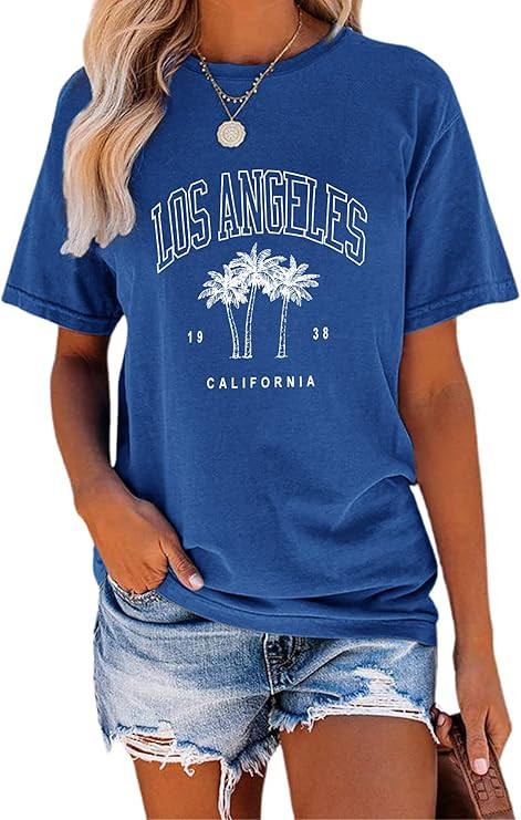 TAKEYAL Women Los Angeles Graphic T Shirts California Letter Print Short Sleeve Tee Loose Casual ... | Amazon (US)