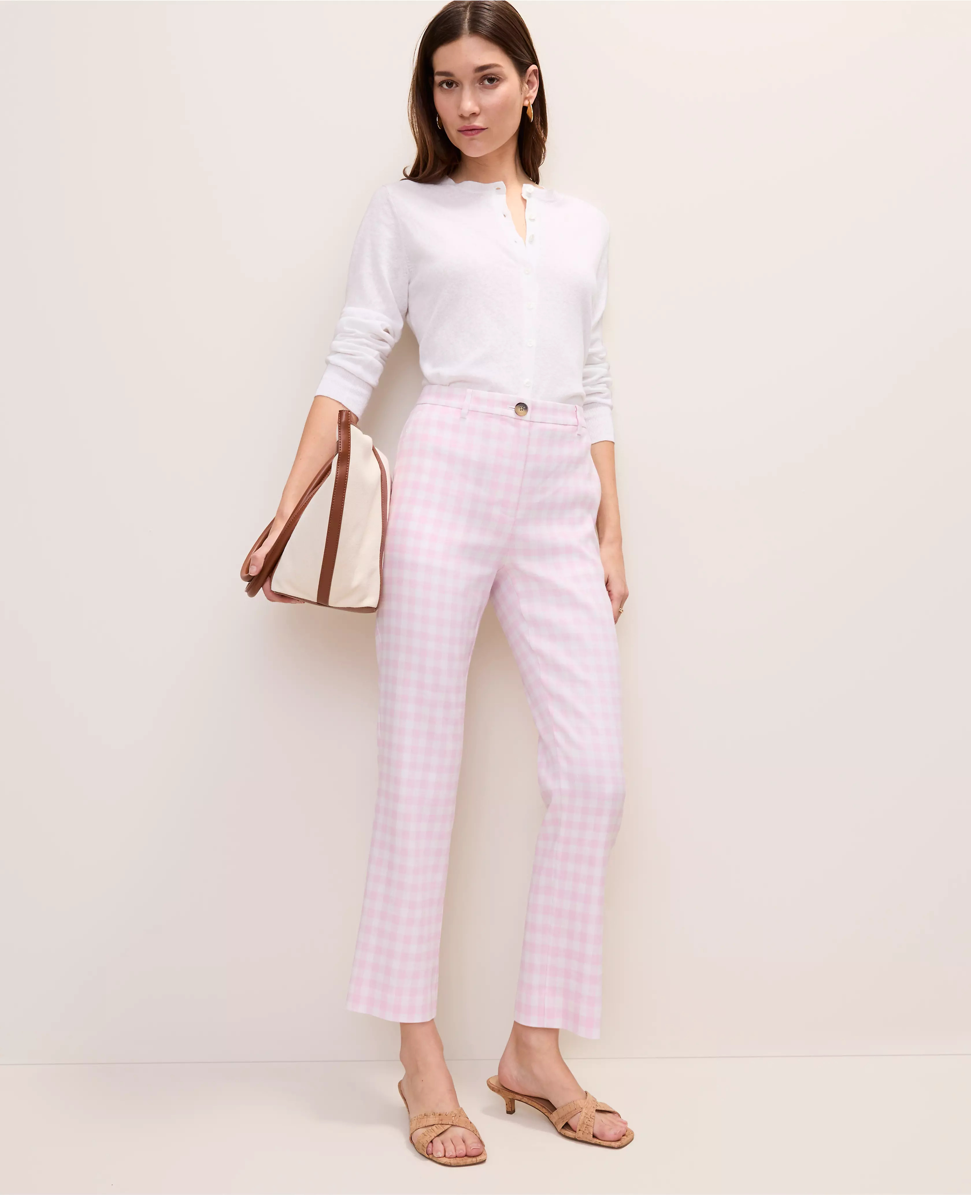 The Slim Crop Pant in Gingham Linen Blend | Ann Taylor