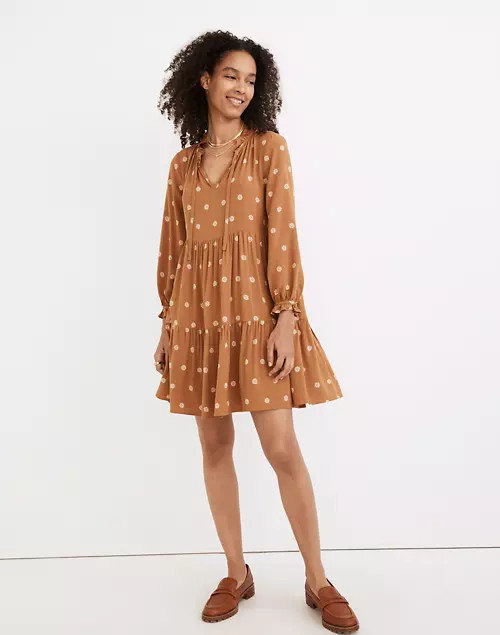 Tie-Neck Tiered Mini Dress in Bloom Dot | Madewell
