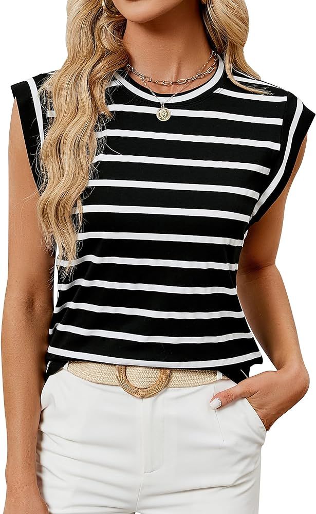 Womens Summer Crewneck Tank Top Sleeveless Tops Casual Loose 2024 Fashion Basic Tees Shirts | Amazon (US)