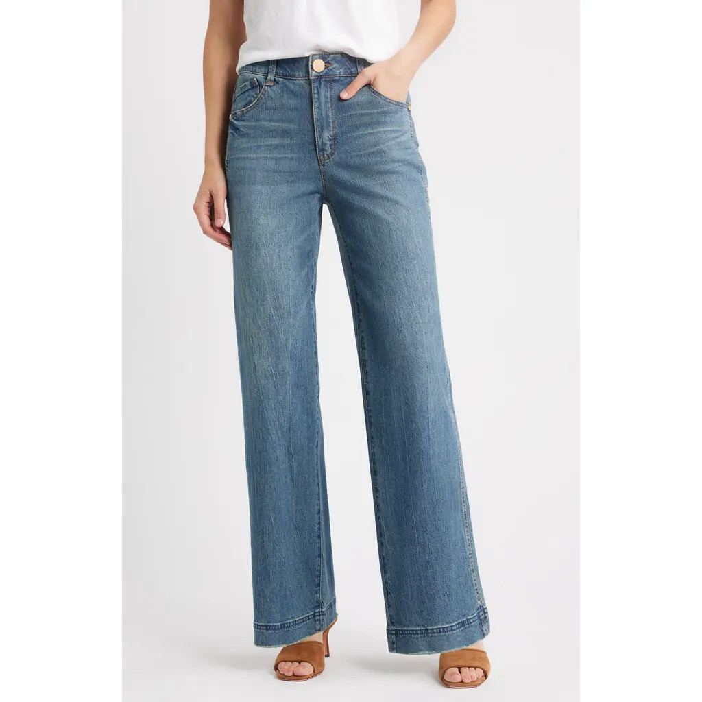 Wit & Wisdom Gracie 'Ab'Solution Skyrise Wide Leg Jeans in Mid Blue Artisanal at Nordstrom, Size 00 | Nordstrom
