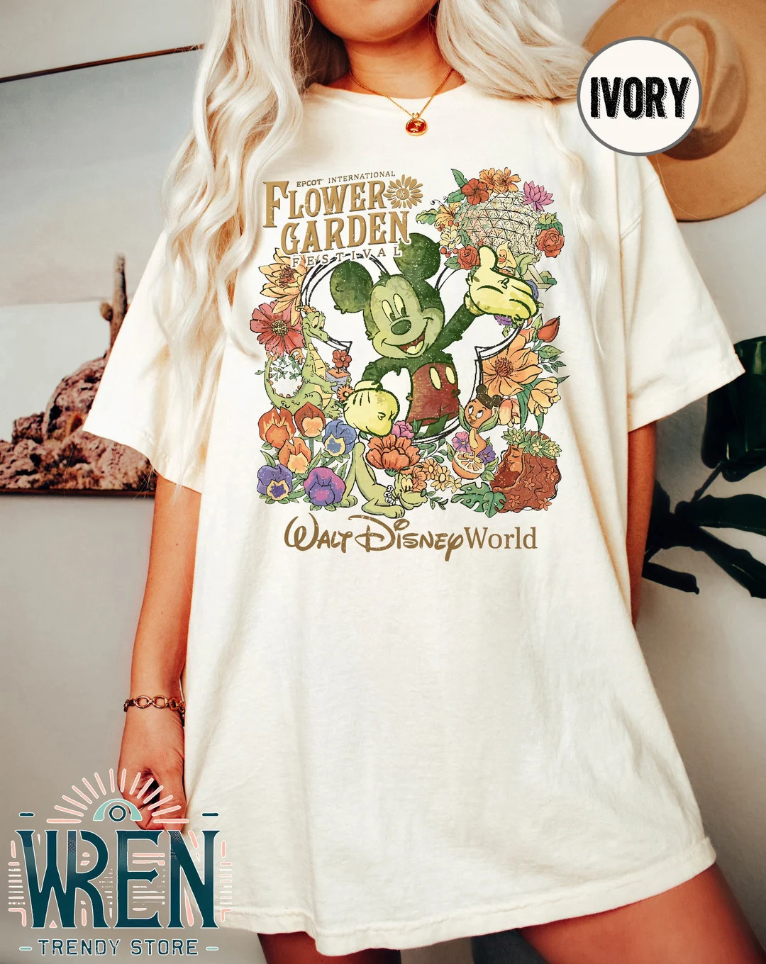 Vintage Epcot Flower & Garden 2024 Shirt, Retro Disneyworld Mickey Minnie Figment Floral Shirt, E... | Etsy (US)