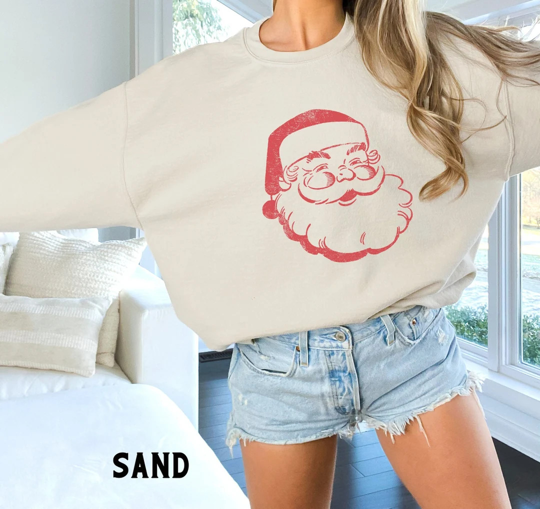Retro Santa Sweatshirt, Vintage Santa Christmas Hoodie, Christmas Pjs Matching Family Holiday Clo... | Etsy (US)