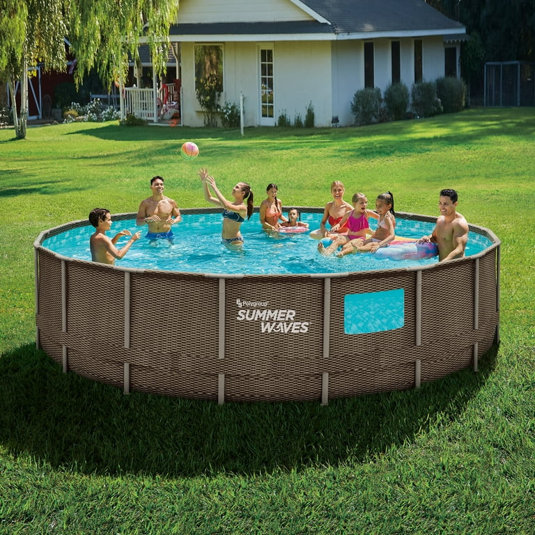 Summer Waves 18 ft Dark Double Rattan Crystal Vue Elite Frame Pool, Round, Ages 6+, Unisex | Walmart (US)