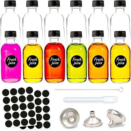 volila Miniature Alcohol Bottles - 12 x Ginger Shot Bottles with Lids, 60ml Glass Shot Bottles fo... | Amazon (UK)