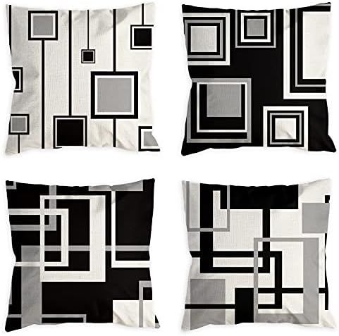 Black and White Throw Pillow Covers Silver Grey Modern Square Geometric Soft Decorative Throw pillow | Amazon (US)