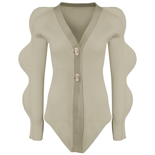 URBAN REVIVO Women Cardigan Sweaters Long Sleeve Knitted V-Neck Open Front Button Down Outwear Trendy Fall Winter Spring Apricot, Medium | Amazon (US)