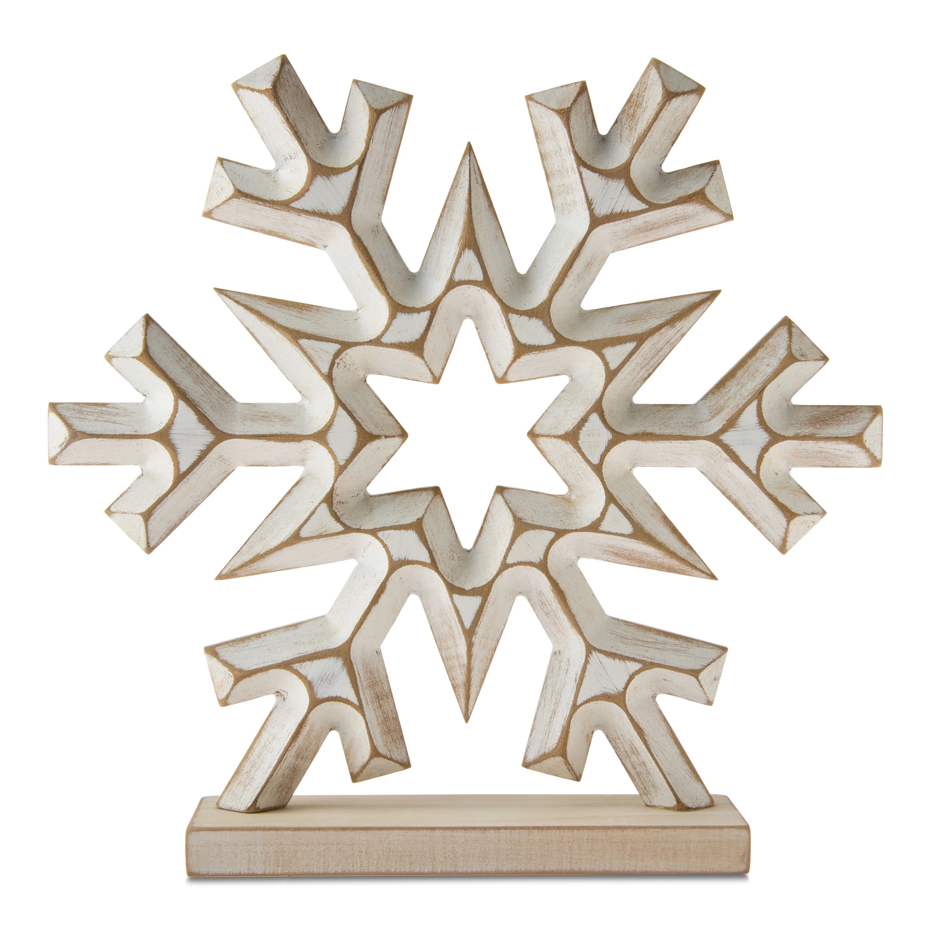 Wooden Distressed Snowflake Christmas Tabletop Decoration, White, 12", by Holiday Time | Walmart (US)