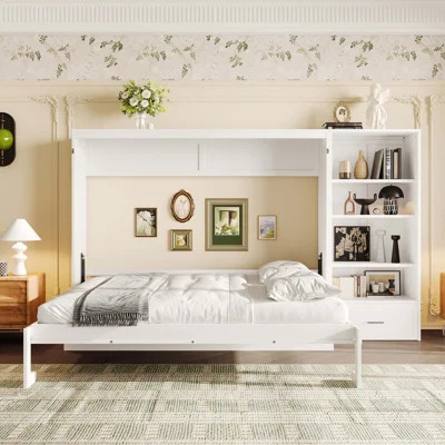 Queen Size Murphy Bed with Height Adjustable Storage Compartments and Shelf | Wayfair North America