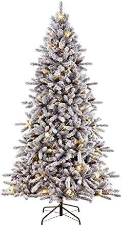 Puleo International 7.5-Foot Pre-Lit Flocked Bennington Fir Artificial Christmas Tree with 400 UL... | Amazon (US)