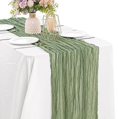 Sage Green 10FT Cheesecloth Table Runner Boho Gauze Fabric Table Runner Rustic Sheer Runner for Wedding Bridal Baby Shower Birthday Party Boho Table Decor（1 Pack Sage Green） | Amazon (US)