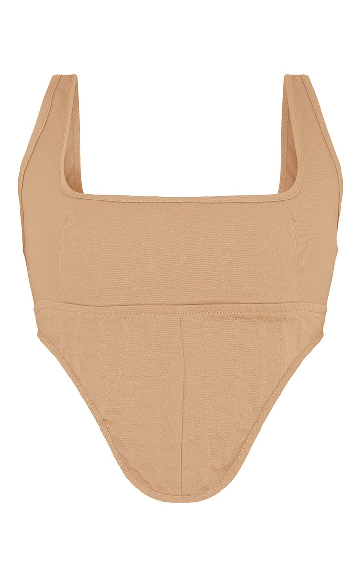 Brown Twill Dip Hem Structured Cargo Corset | PrettyLittleThing US