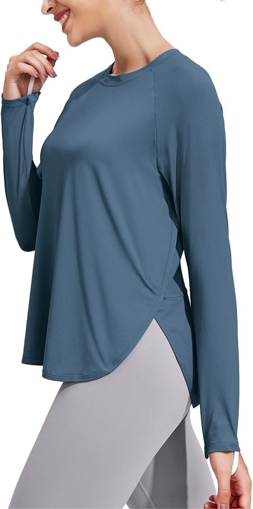 PINSPARK Long Sleeve Workout Tops for Women Moisture Wicking Yoga Shirts Hiking Athletic Loose Fi... | Amazon (US)