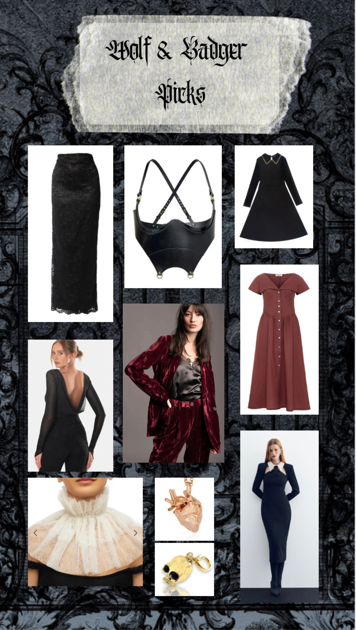 wolf and badger black dress Angelina by GOD SAVE QUEENS Button fastening Long Dress With Cascading Slits