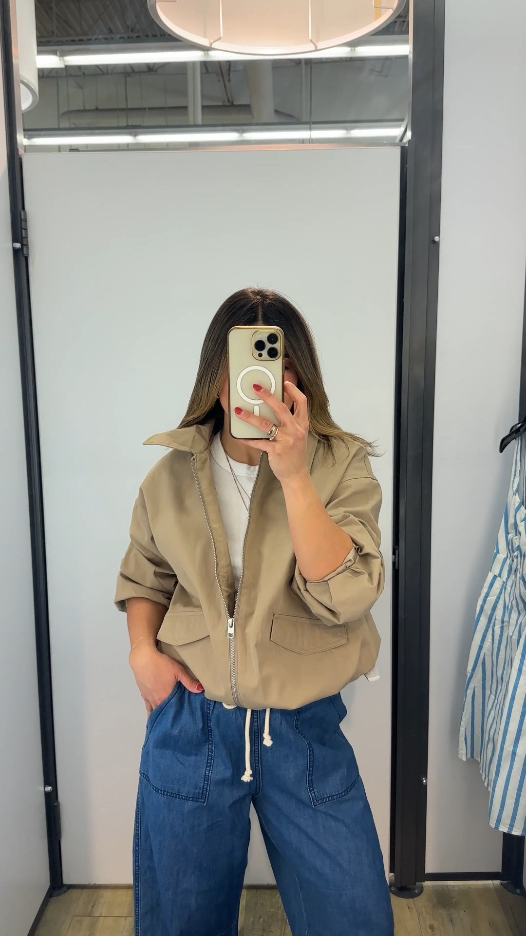 I love this jacket so much! It’sgiving me designer vibes! Love the fabric and fit! 
Tee size small. Currently 40% off
Jacket size small
Jean size 0/xs . Take 30% off right now! 

#LTKSaleAlert #LTKootd #LTKSeasonal