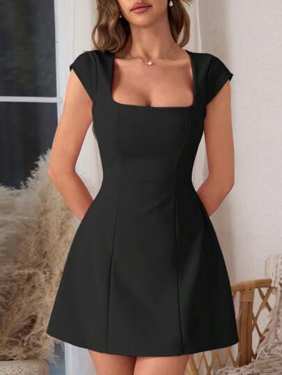 Plus Size Women's Summer Dress, Black Fashion Mini A-Line Sleeveless Backless Party Dress, Elegan... | SHEIN
