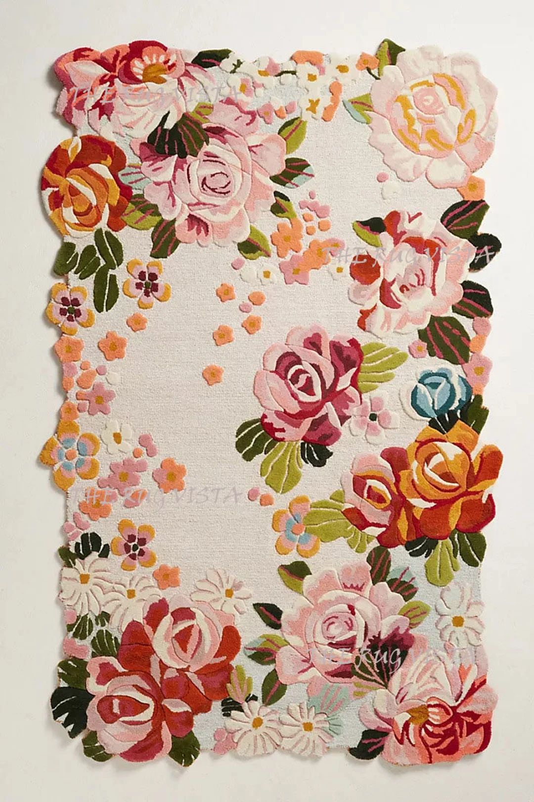 Hand Tufted Floral Design Aracelli  Rug Irregular shaped Multi Colored Floral Rug With Neutral Ba... | Etsy (US)