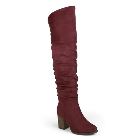 Brinley Co. Women's Wide Calf Ruched Stacked Heel Faux Suede Over-the-knee Boots | Walmart (US)