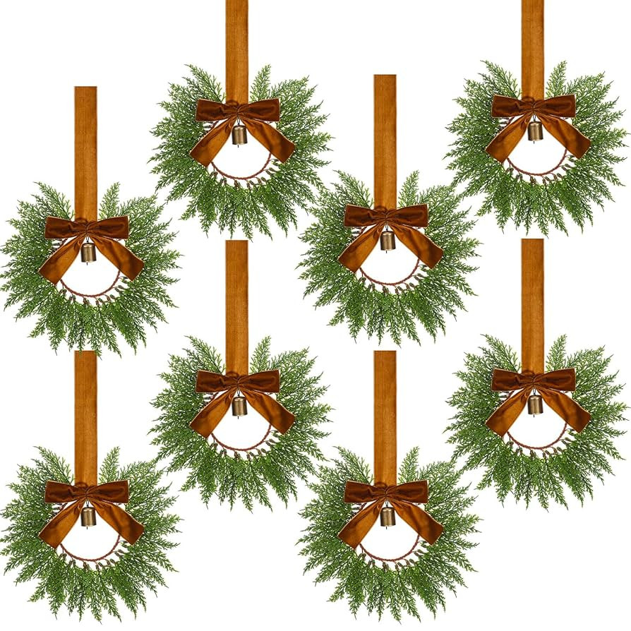 Dingion 8 Pcs 9.8" Small Christmas Cabinets Wreaths Mini Wreaths for Kitchen Window Chair Backs w... | Amazon (US)
