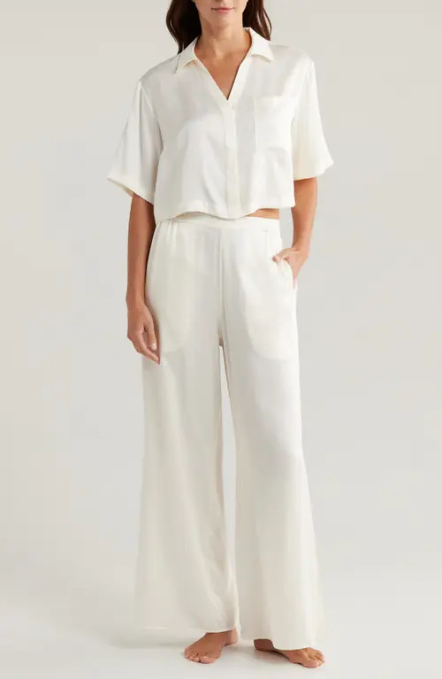 Lunya Washable High Waist Silk Pajamas in Tranquil White at Nordstrom, Size Large | Nordstrom