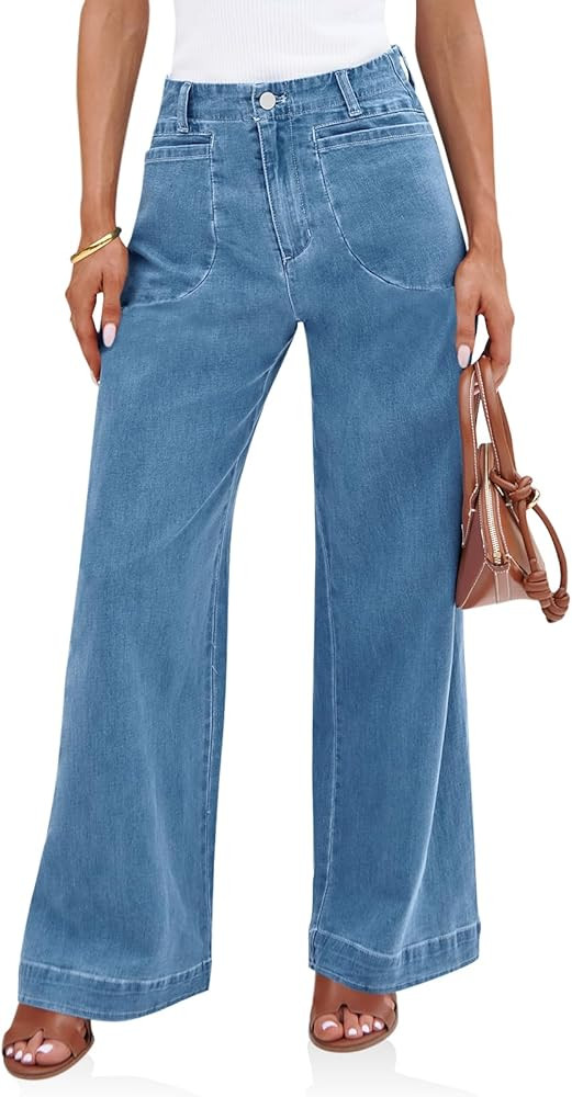 Cicy Bell - Pantalones de mezclilla para mujer, de pierna ancha, de tiro alto, elásticos, holgad... | Amazon (US)