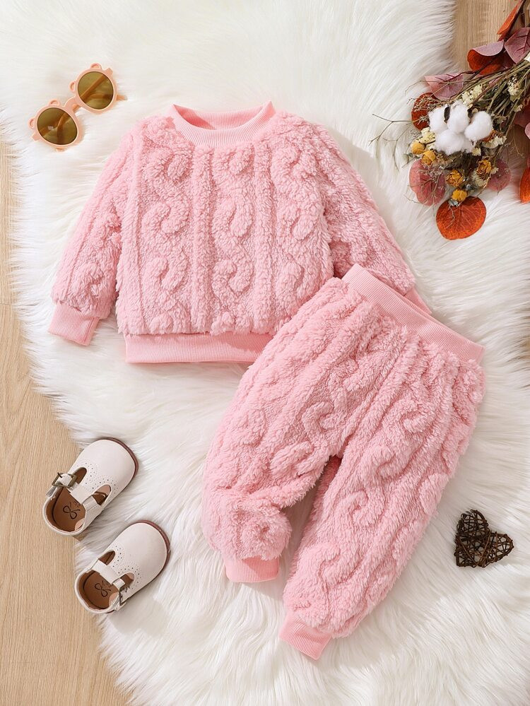 Baby Solid Flannelette Pullover & Pants | SHEIN
