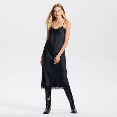 Women's Satin Spray Midi Slip Dress - A New Day™ Black M | Target